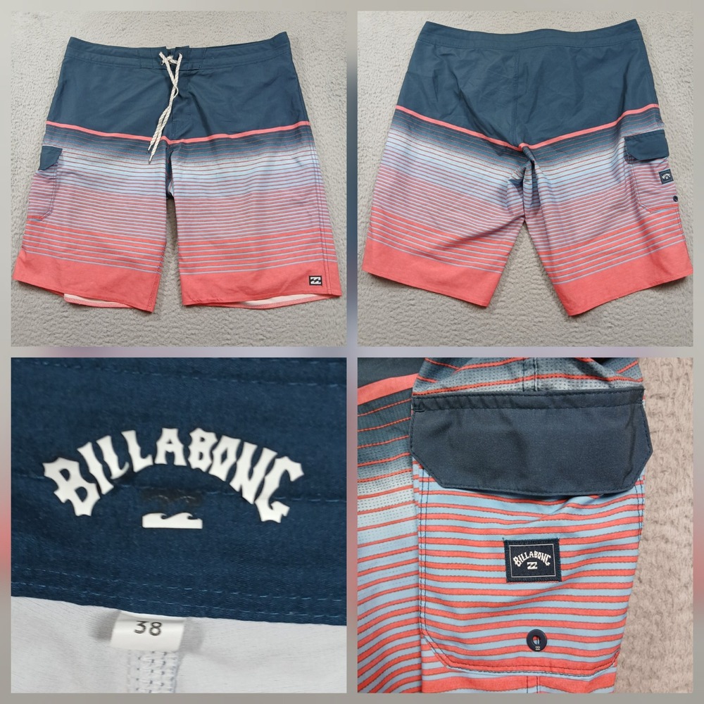 Billabong Boardshorts Mens 38 Blue Coral Striped Surf‎ Swim